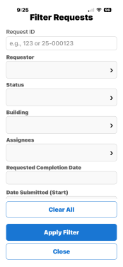 Filter Requests screen.